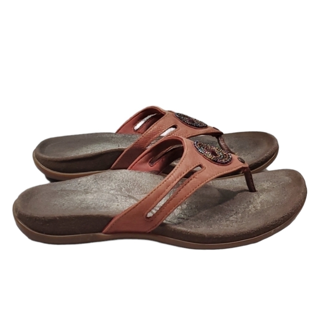 Abeo Womens Comfort Leather T strap Flip Flop Flats shoes sz 6M